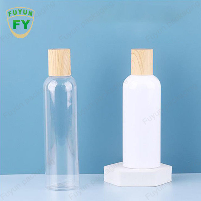 Przezroczyste plastikowe butelki PET o pojemności 100 ml z nadrukiem wodnym w stylu drewna