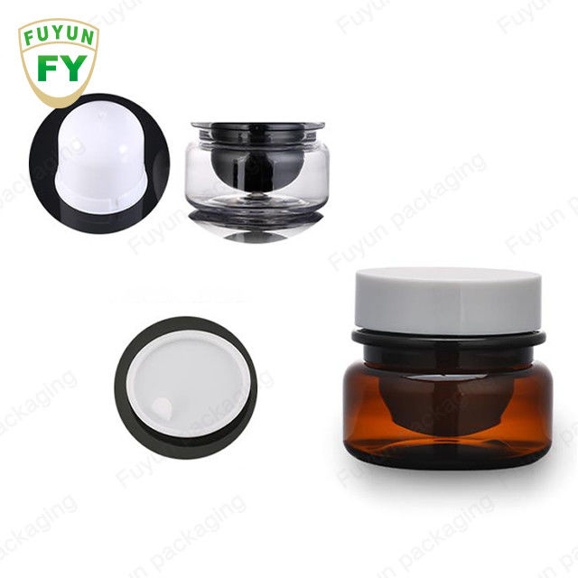 Hurtowe opakowania kosmetyczne do żywności 30 ml Amber Black Pet Plastikowy kosmetyczny słoik do kremów z białą czarną pokrywką