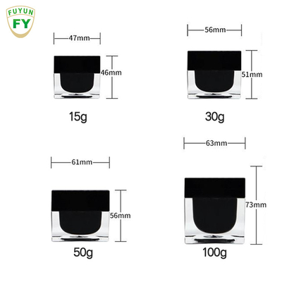 Fuyun 15 ml / 30 ml / 60 ml / 100 ml / 120 ml / 15 g / 30 g / 50 g / 100 g Przezroczysty czarny kształt prostokąta z tworzywa akrylowego podwójna ścianka butelka