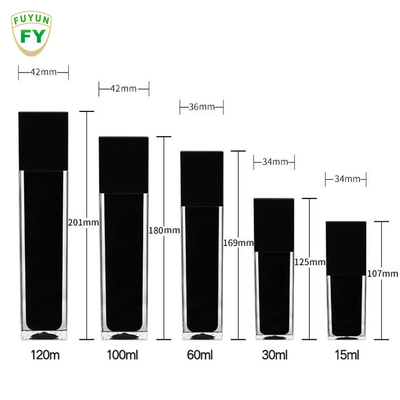 Fuyun 15 ml / 30 ml / 60 ml / 100 ml / 120 ml / 15 g / 30 g / 50 g / 100 g Przezroczysty czarny kształt prostokąta z tworzywa akrylowego podwójna ścianka butelka